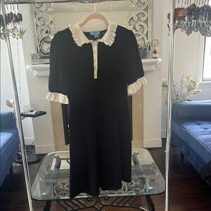 Chic Black Dress with White Ruffle Collar